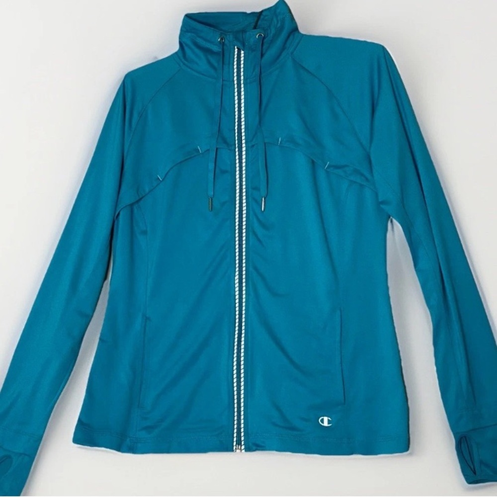 Champion Light Blue Athletic Full Zip Long‎ Sleeve Thumbhole Vented Jacket Sz M